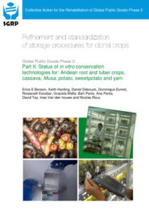 Refinement and standardization of storage procedures for clonal crops. Global Public Goods Phase 2. Part 2: Status of in vitro conservation technologies for: Andean root and tuber crops, cassava, Musa, potato, sweetpotato and yam