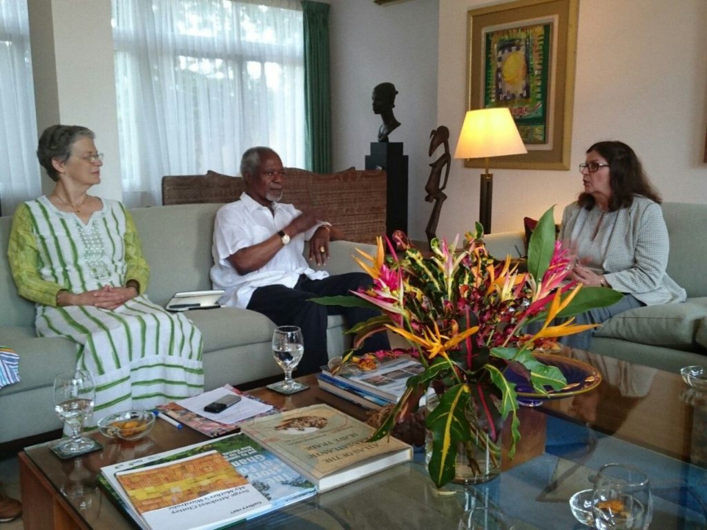 Mr. and Mrs. Kofi Annan during discussions with CIP Director General Dr. Barbara Wells (right).
