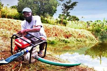 Mr. Nkhoma operating a small irrigation water