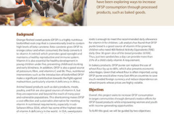 Orange-fleshed Sweetpotato Puree for Bakery Applications in East Africa. Delivering more vitamin-A through consumer-demanded products. Project Profile.